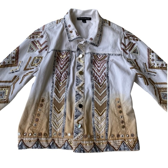 💫Boston Proper, multi-colored, abstract embroidered cotton jacket - Picture 4 of 6